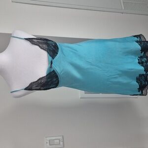 Mary Green Of San Francisco Teal And Black Silk And Lace Nightgown Size Medium